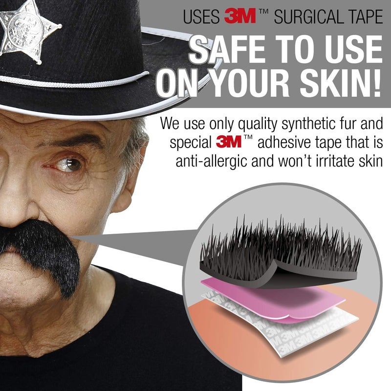 Mustaches Self Adhesive Fake Mustache, Novelty, Walrus False Facial Hair for Adults, Costume Accessory for Halloween, Black Lustrous Color - Image 2